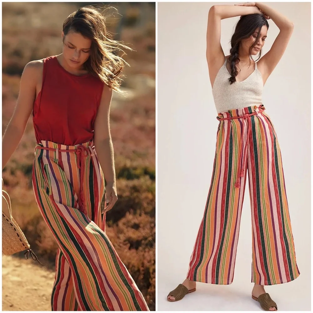 FARM RIO x ANTHROPOLOGIE Augustine Wide-Leg Striped Linen Pants